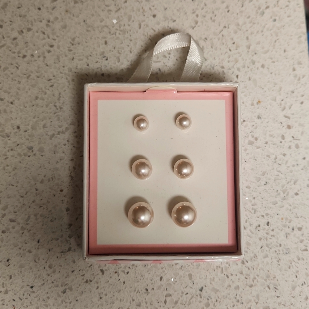 Very Light Pink Faux Pearl 3 pack Earrings